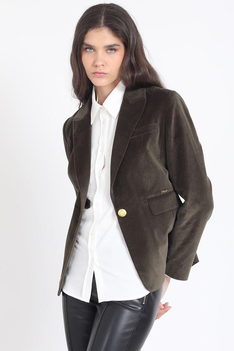 Blazer Entallado Terciopelo, Militar Liola-2