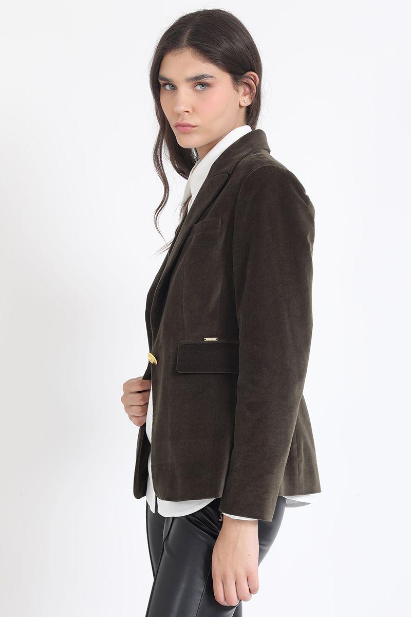 Blazer Entallado Terciopelo, Militar Liola-3