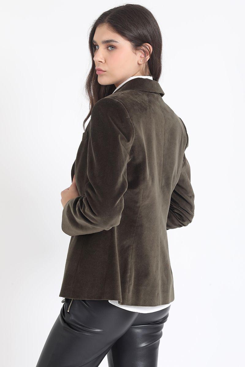 Blazer Entallado Terciopelo, Militar Liola-4