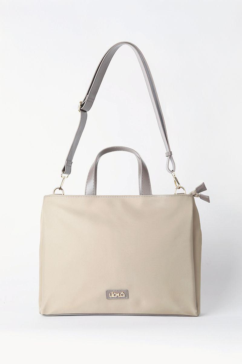 Bolso Laptop Aplicación Efecto Cuero Contratono, Beige Liola-3