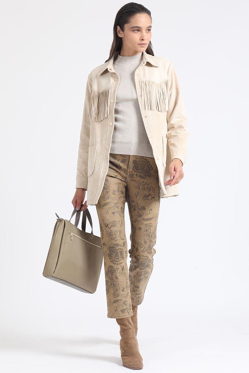 Bolso Laptop Aplicación Efecto Cuero Contratono, Beige Liola-5