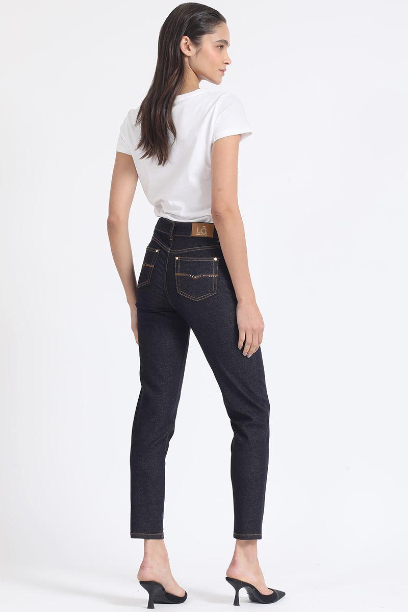 Jeans Skinny, Tiro Medio, Con Bordado, Indigo Liola-2