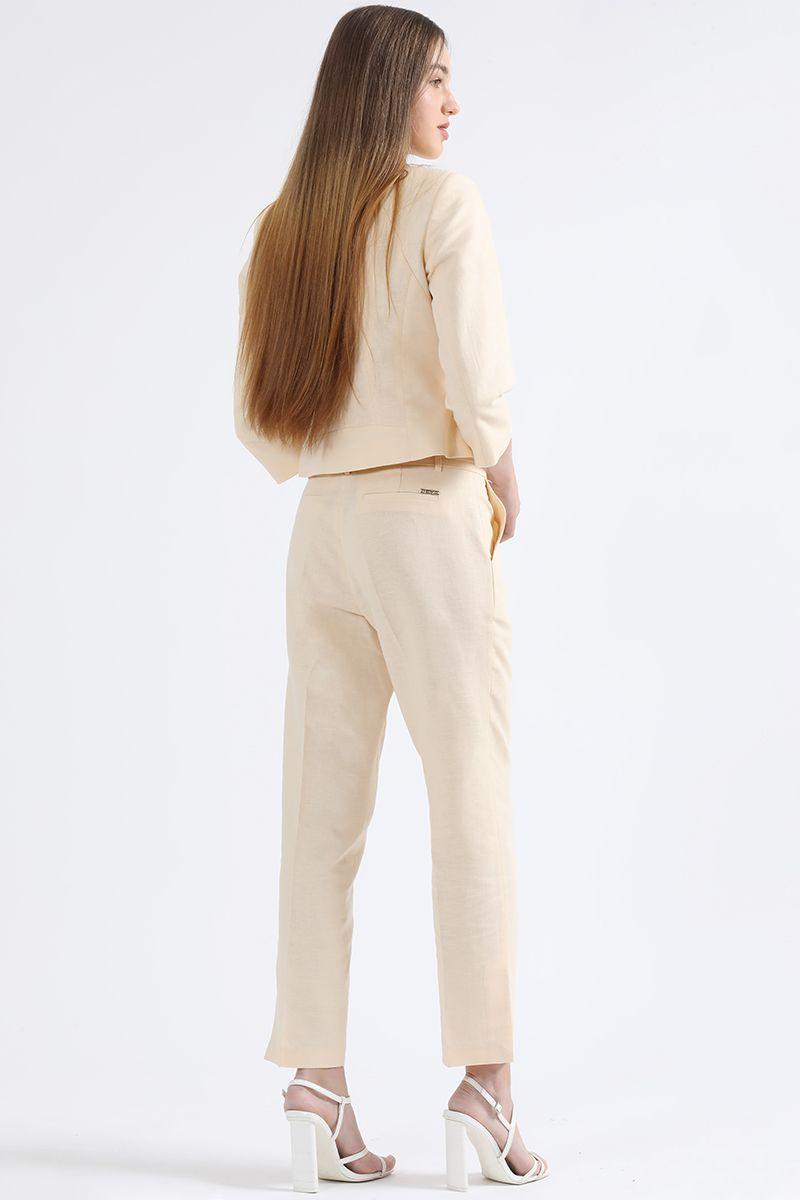 Pantalon Sastre Tiro Alto Con Cinturon, Lino, Beige Liola-6