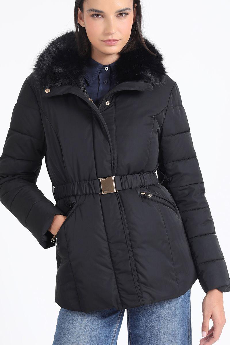 Parka Con Piel Desmontable, Negro Liola-4