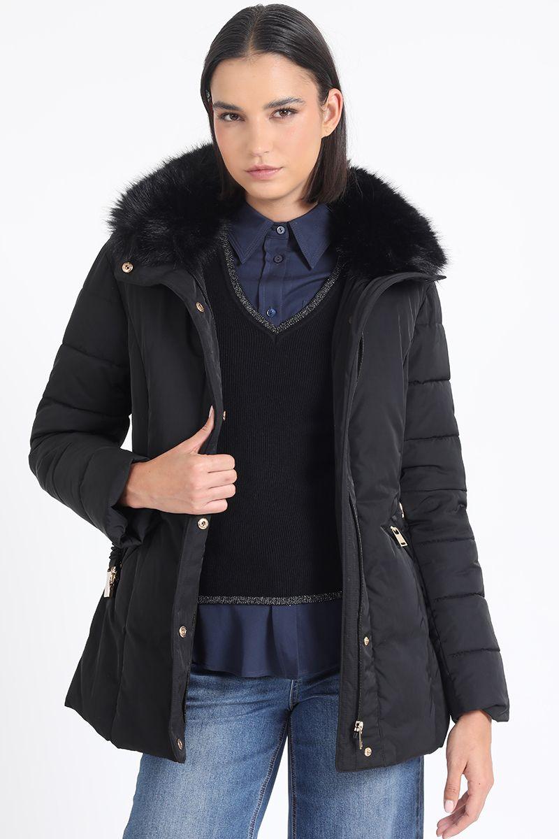 Parka Con Piel Desmontable, Negro Liola-6