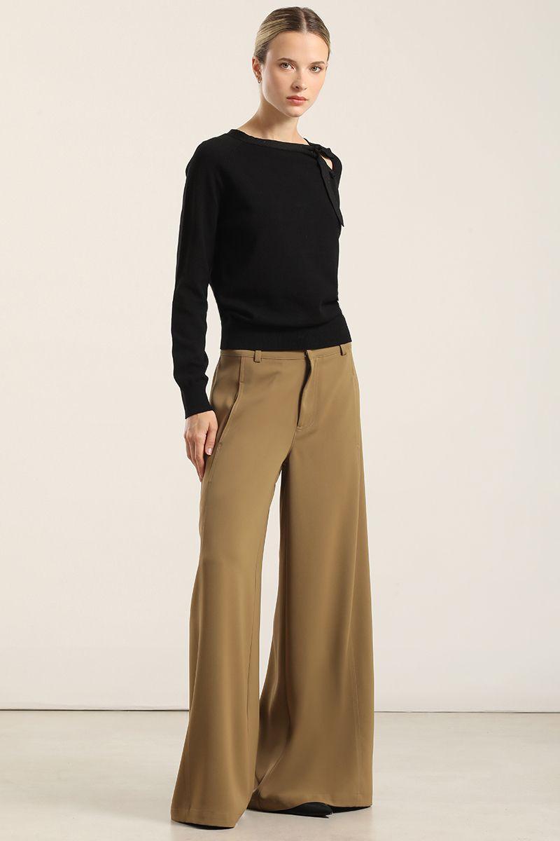 Pantalon Ancho, Tiro Alto, Camel Liola-0