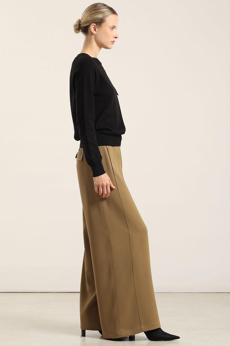 Pantalon Ancho, Tiro Alto, Camel Liola-1