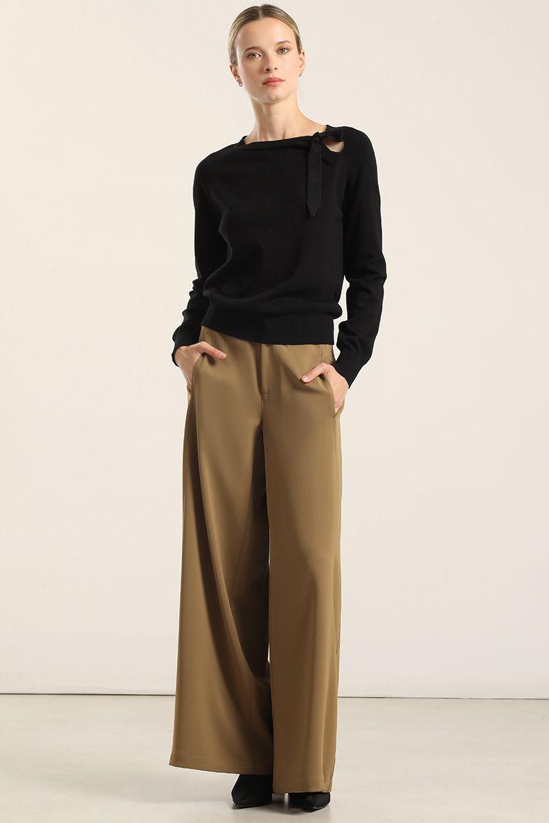 Pantalon Ancho, Tiro Alto, Camel Liola-2