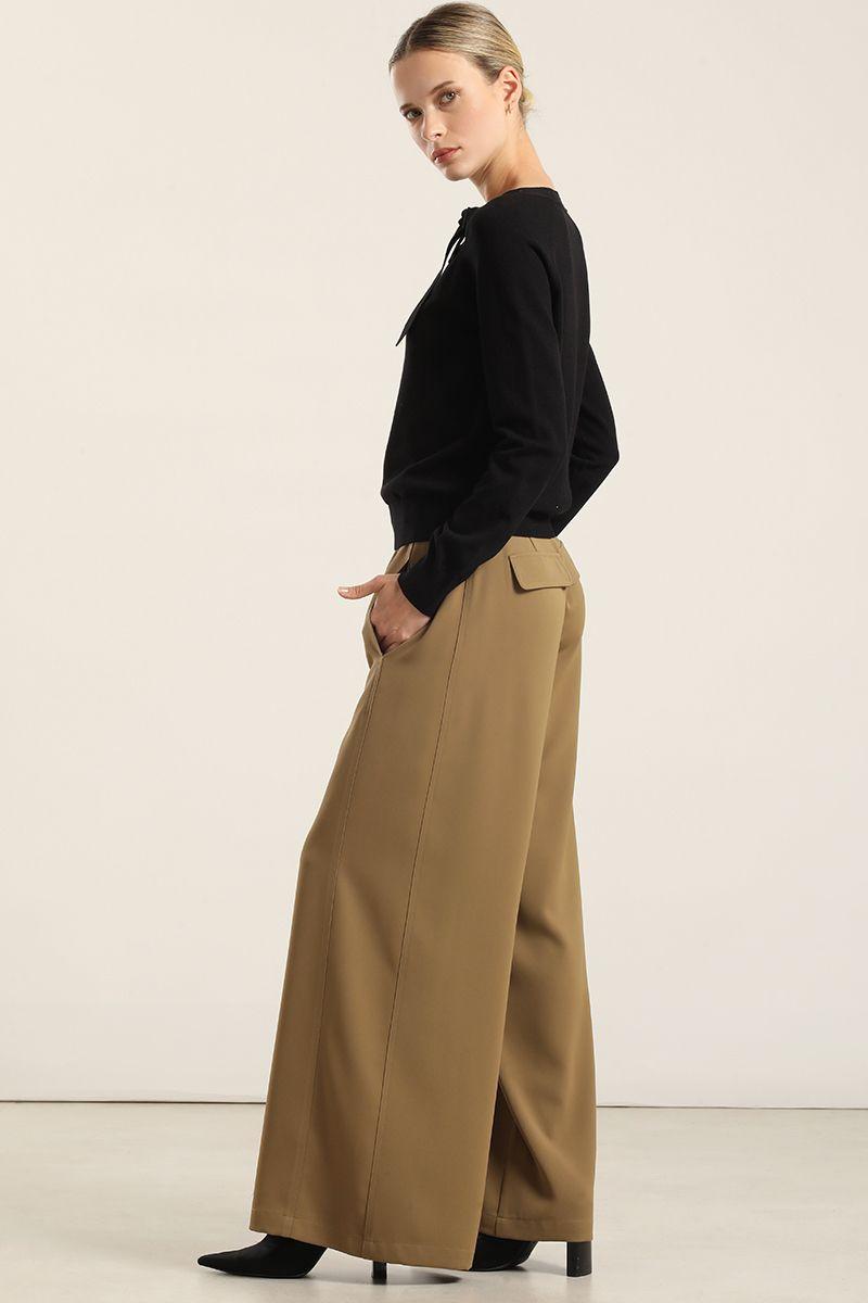 Pantalon Ancho, Tiro Alto, Camel Liola-4