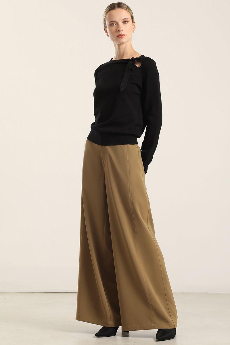 Pantalon Ancho, Tiro Alto, Camel Liola-5