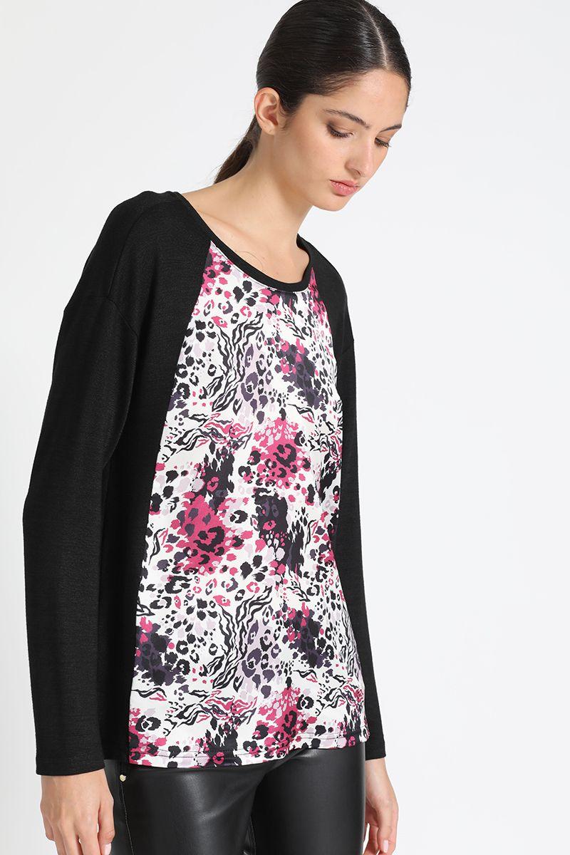 Polera Satín Estampado Negro Liola-3