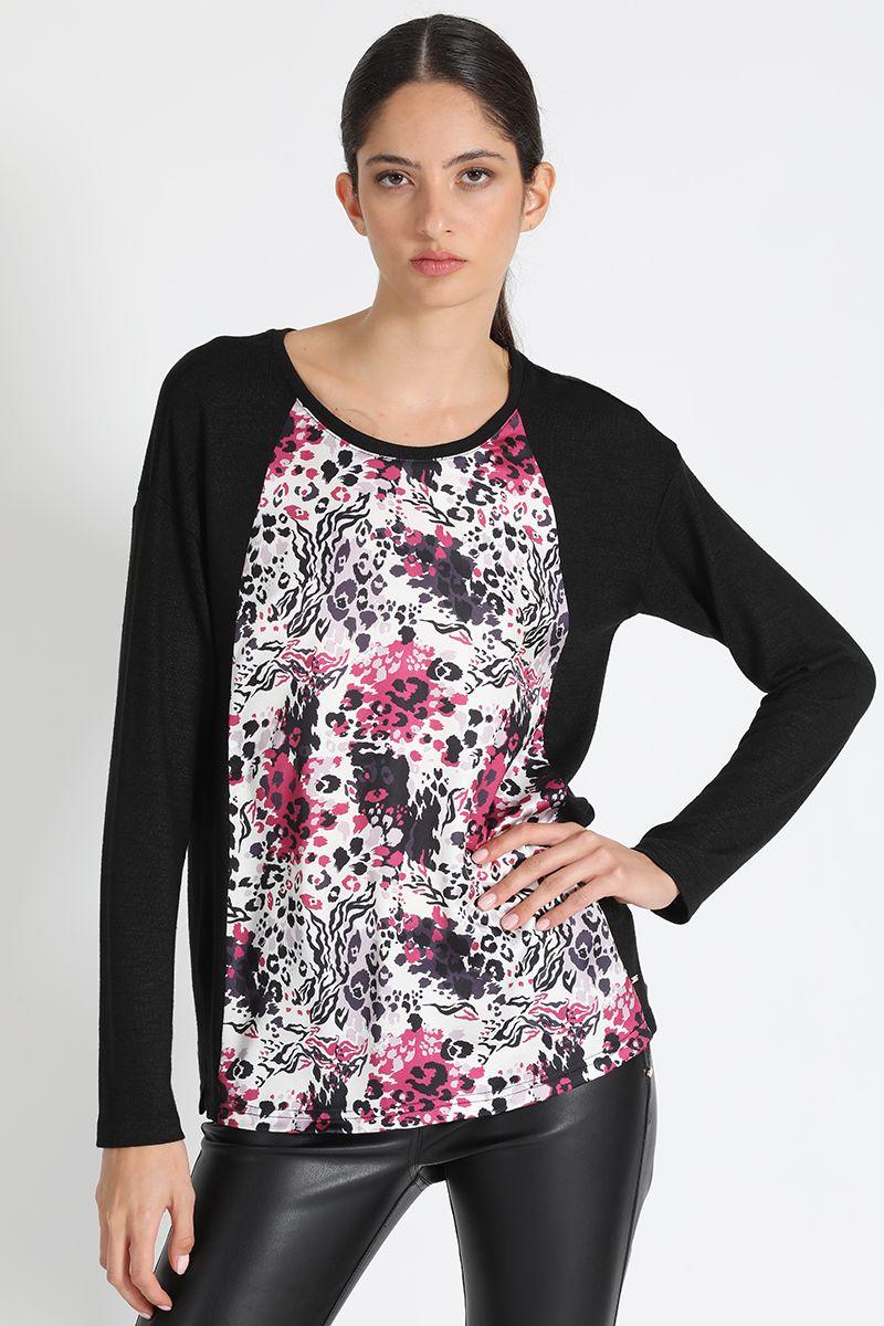 Polera Satín Estampado Negro Liola-4