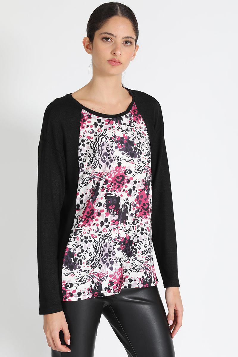 Polera Satín Estampado Negro Liola-5