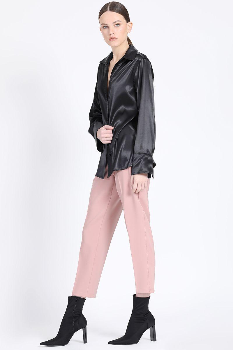 Camisa Puño Ancho Satin Negro Liola-1