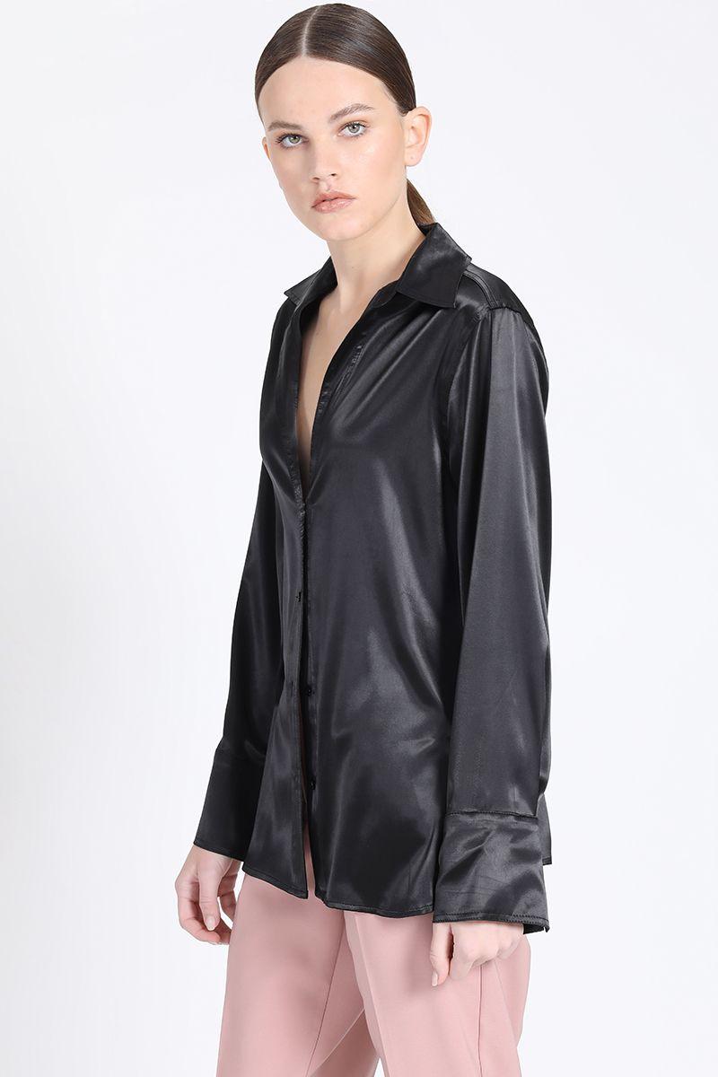 Camisa Puño Ancho Satin Negro Liola-4