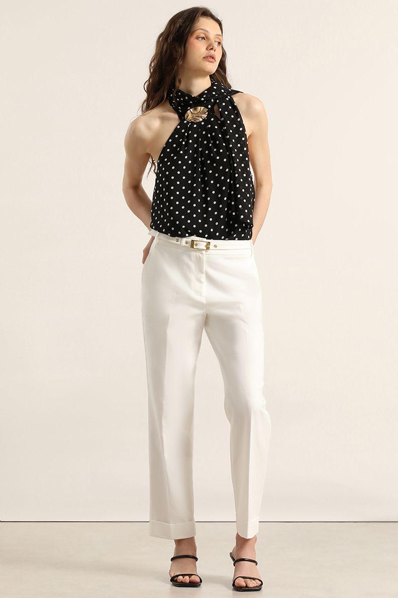 Pantalon sastre con cinturon, crudo Liola-4