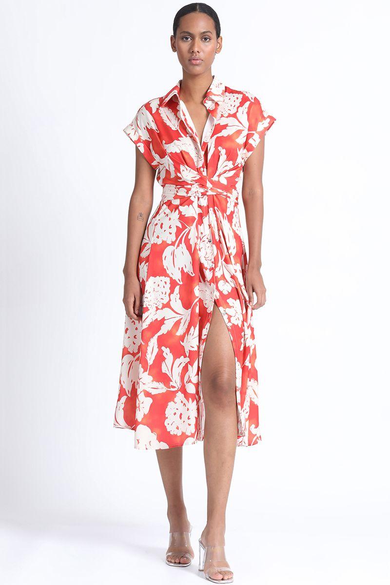 Vestido Camisero Maxi Estampado Naranjo Liola-0