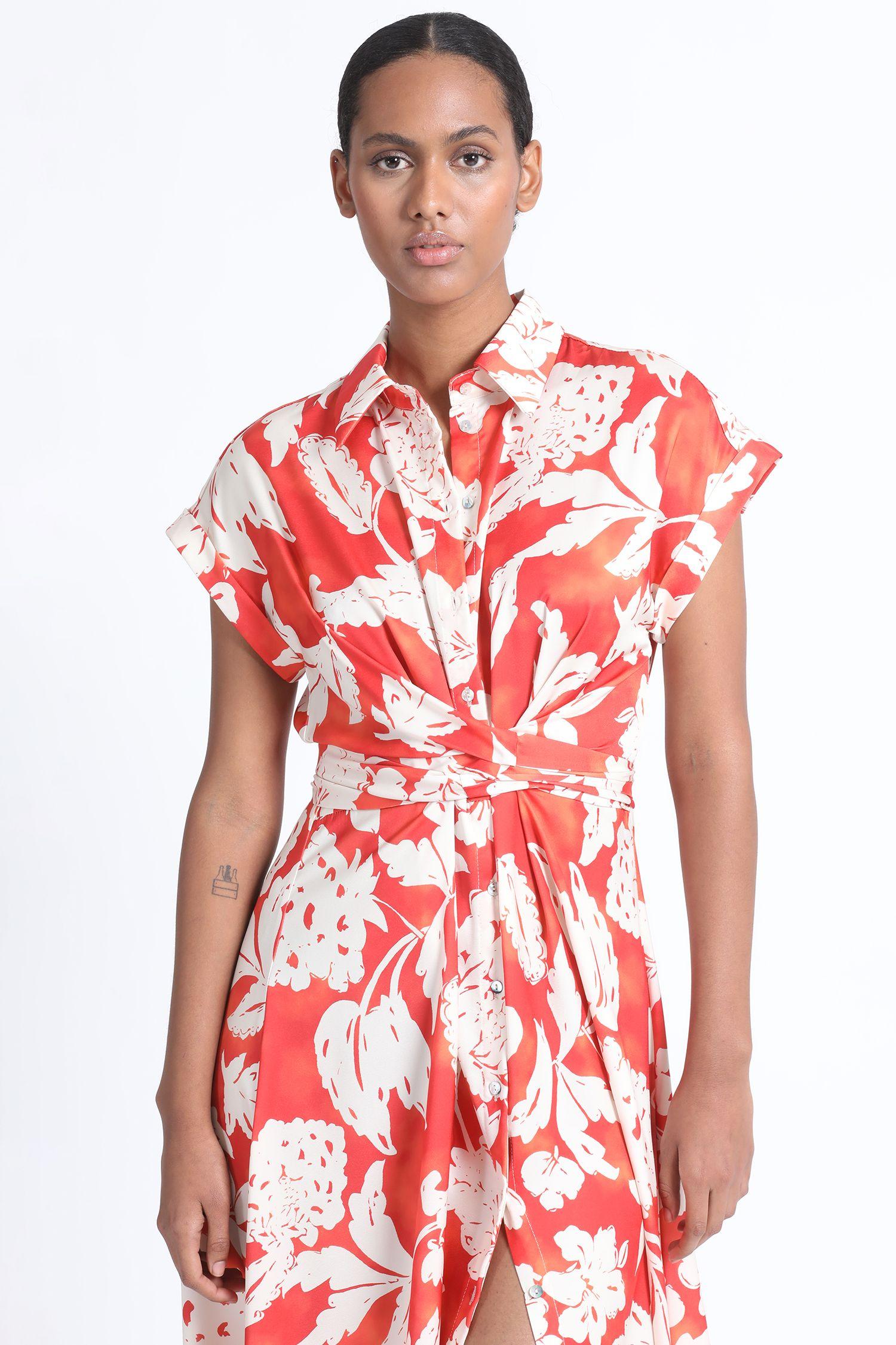 Vestido Camisero Maxi Estampado Naranjo Liola-1