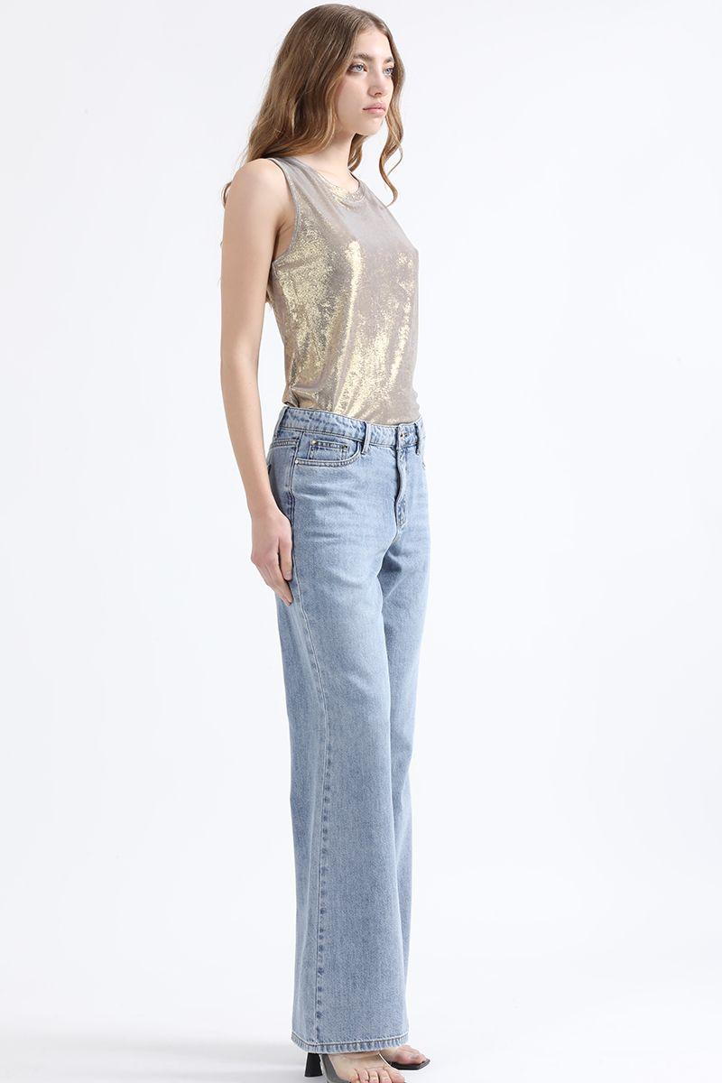 Jeans Palazzo Fit, Tiro Medio, Azul Liola-0