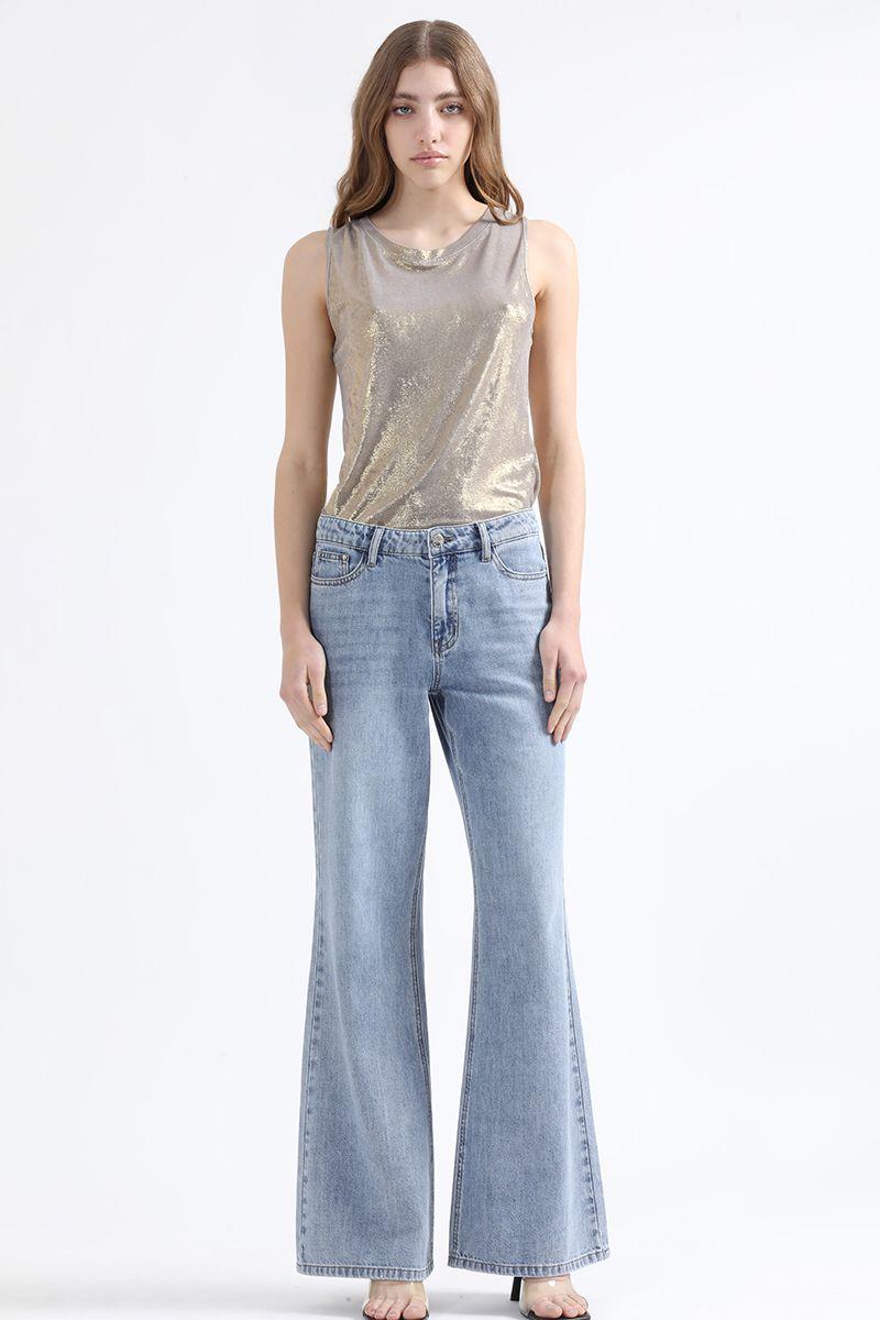 Jeans Palazzo Fit, Tiro Medio, Azul Liola-1