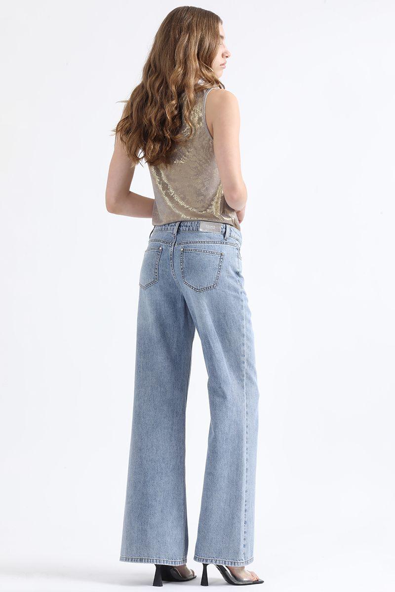 Jeans Palazzo Fit, Tiro Medio, Azul Liola-3