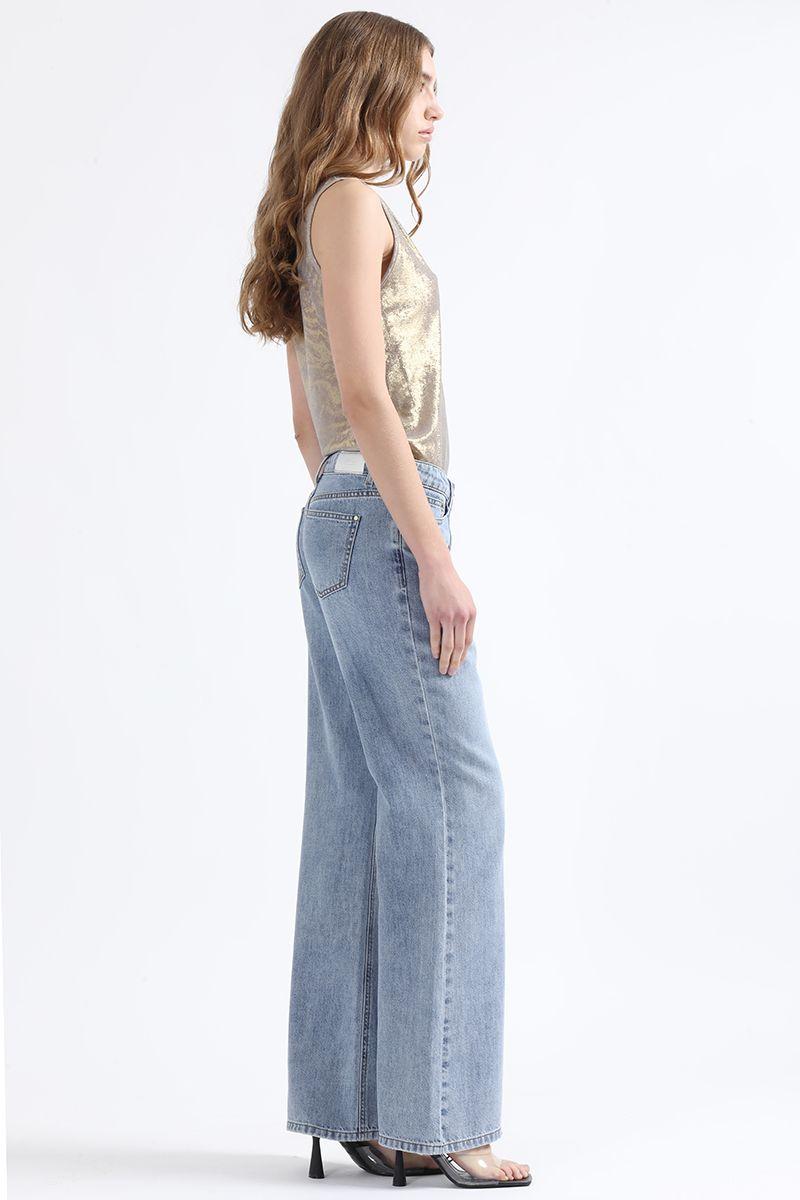 Jeans Palazzo Fit, Tiro Medio, Azul Liola-4