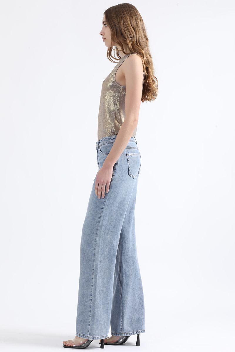 Jeans Palazzo Fit, Tiro Medio, Azul Liola-5