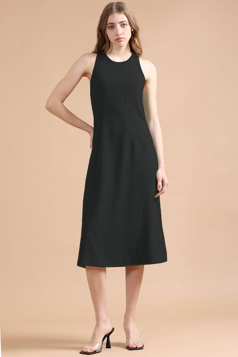 Vestido Midi Con Lino, Negro Liola-0