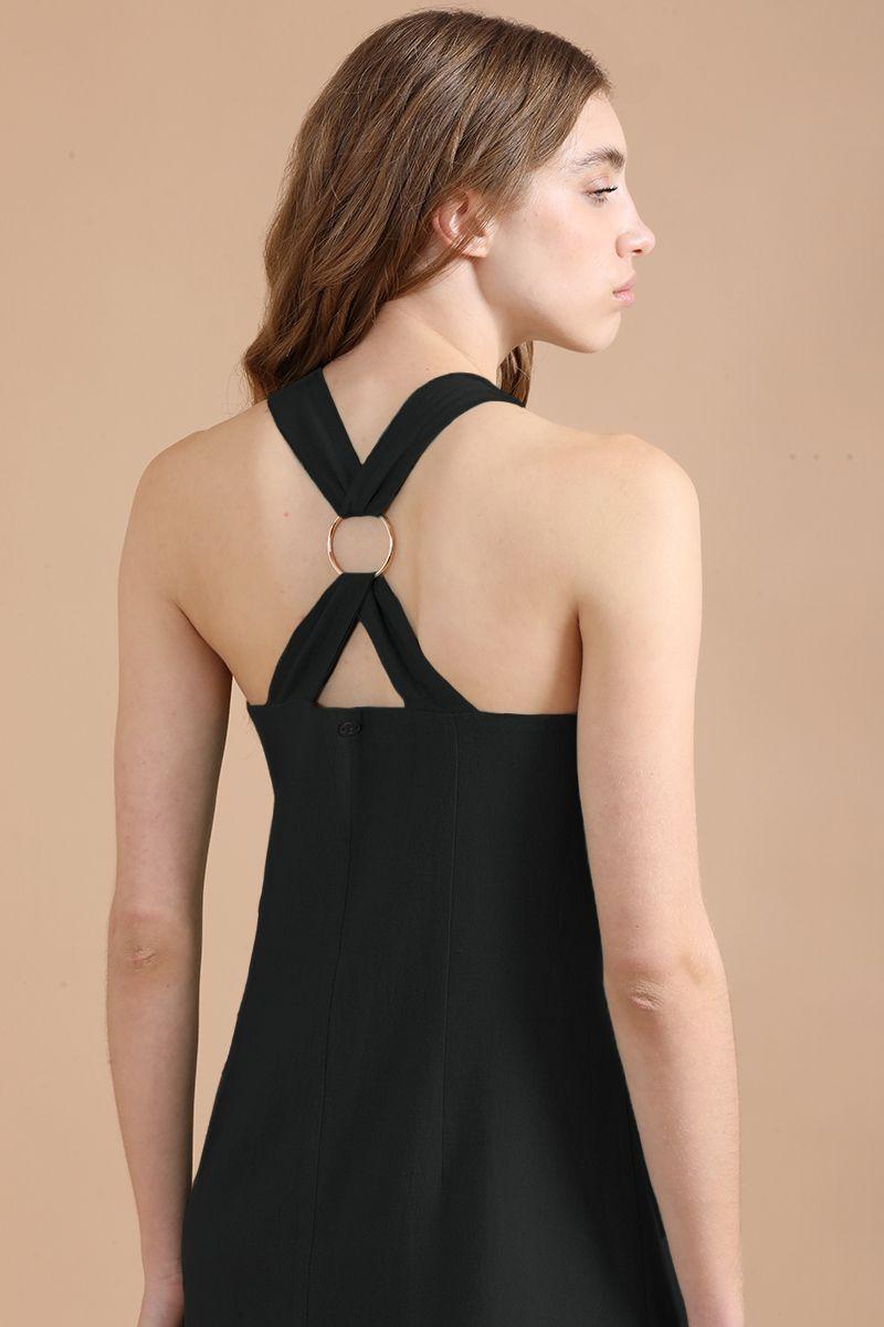 Vestido Midi Con Lino, Negro Liola-4