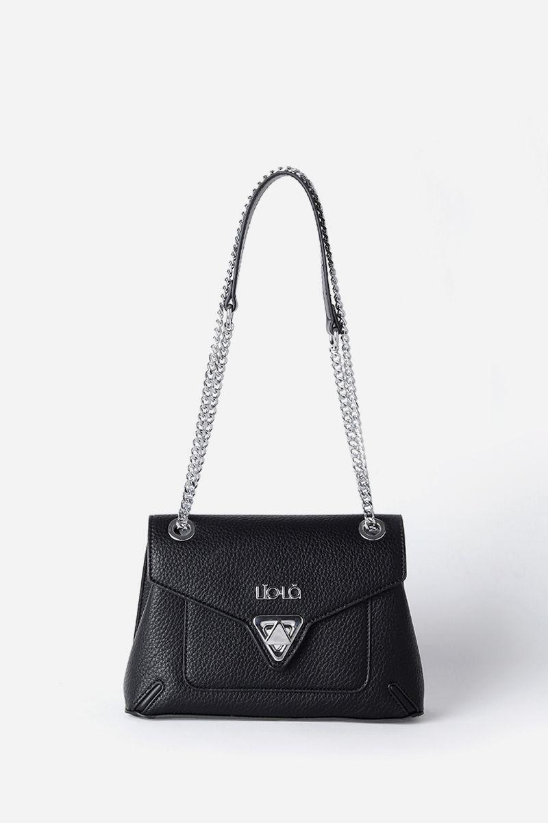 Cartera Broche Triangulo, Efecto Cuero, Negro Liola-0