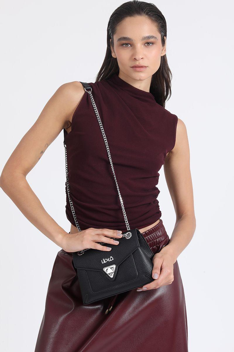 Cartera Broche Triangulo, Efecto Cuero, Negro Liola-1