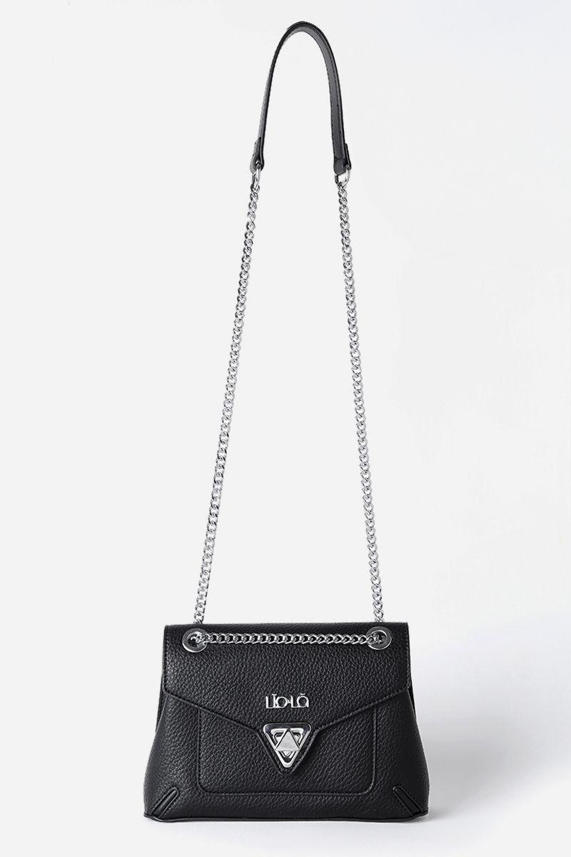 Cartera Broche Triangulo, Efecto Cuero, Negro Liola-3