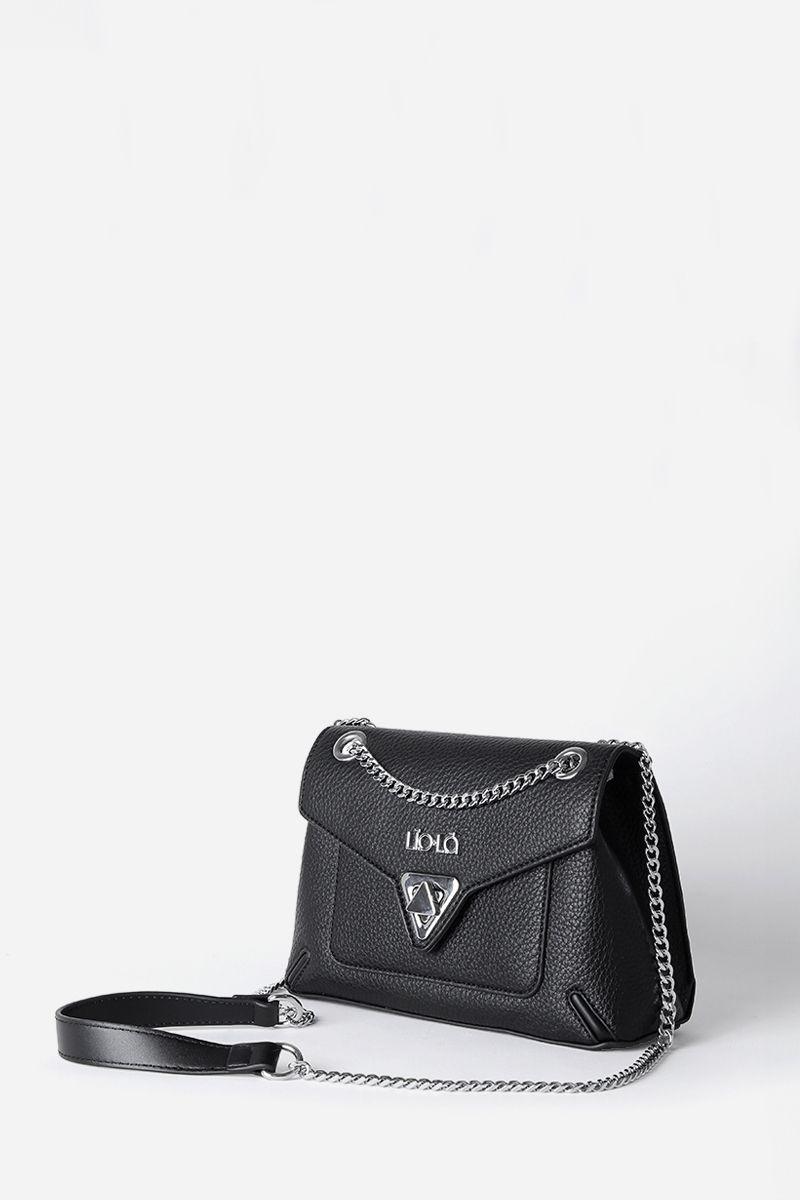 Cartera Broche Triangulo, Efecto Cuero, Negro Liola-4