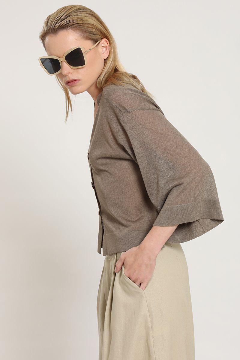Cardigan punto, semitransparente, topo Liola-2