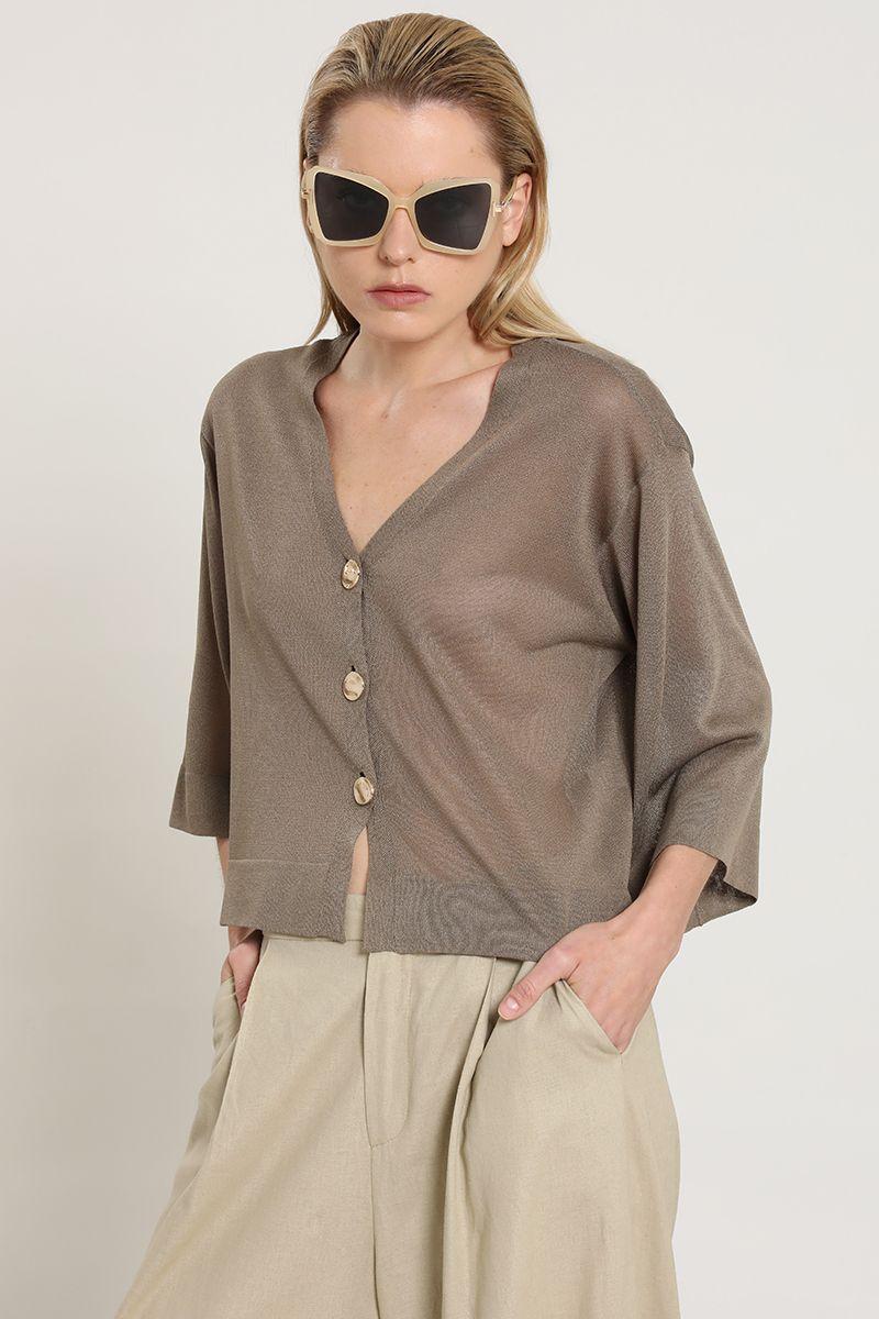 Cardigan punto, semitransparente, topo Liola-4