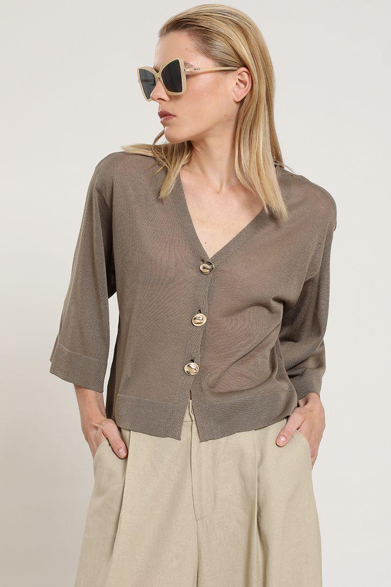 Cardigan punto, semitransparente, topo Liola-5