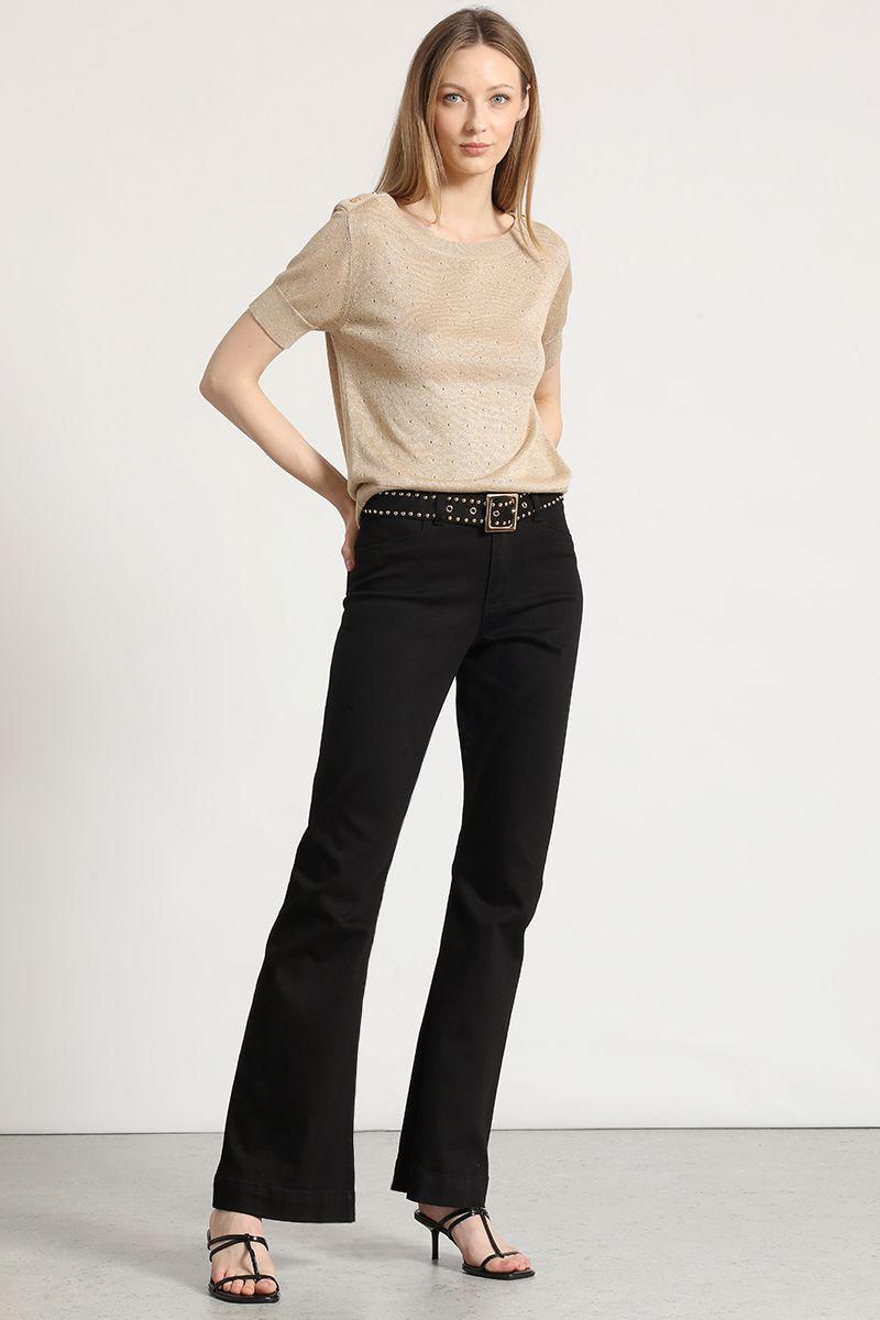 Polera tejida hilo metalizado liola mujer beige-2
