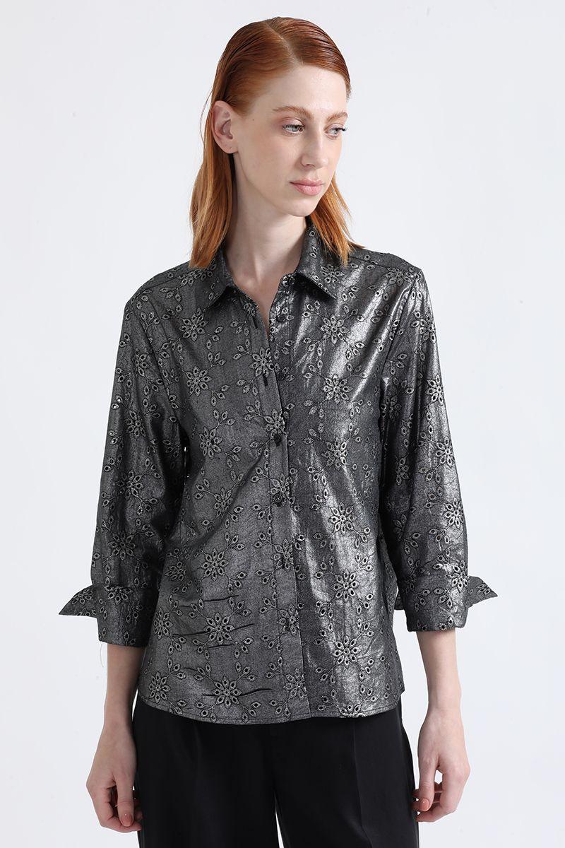 Blusa Bordados Perforados Folia, Negro Liola-4