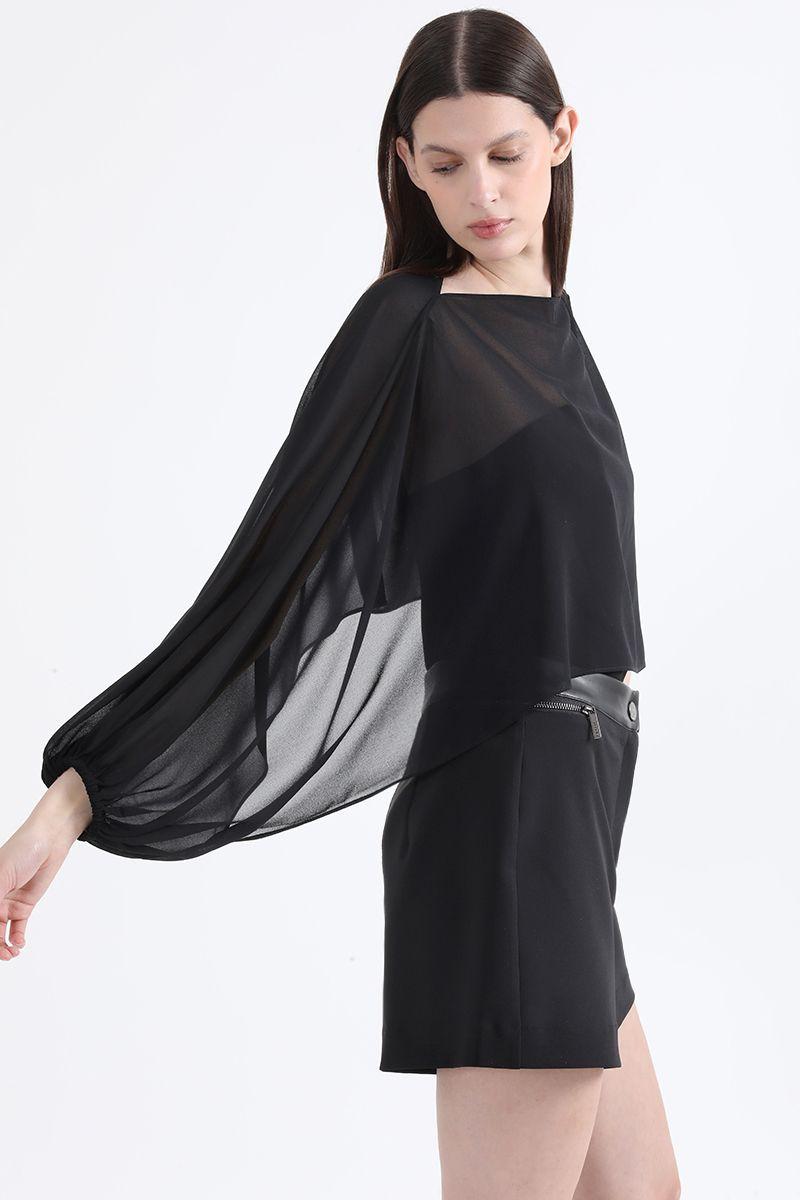 Blusa Cropped Gasa Doble, Negro Liola-2