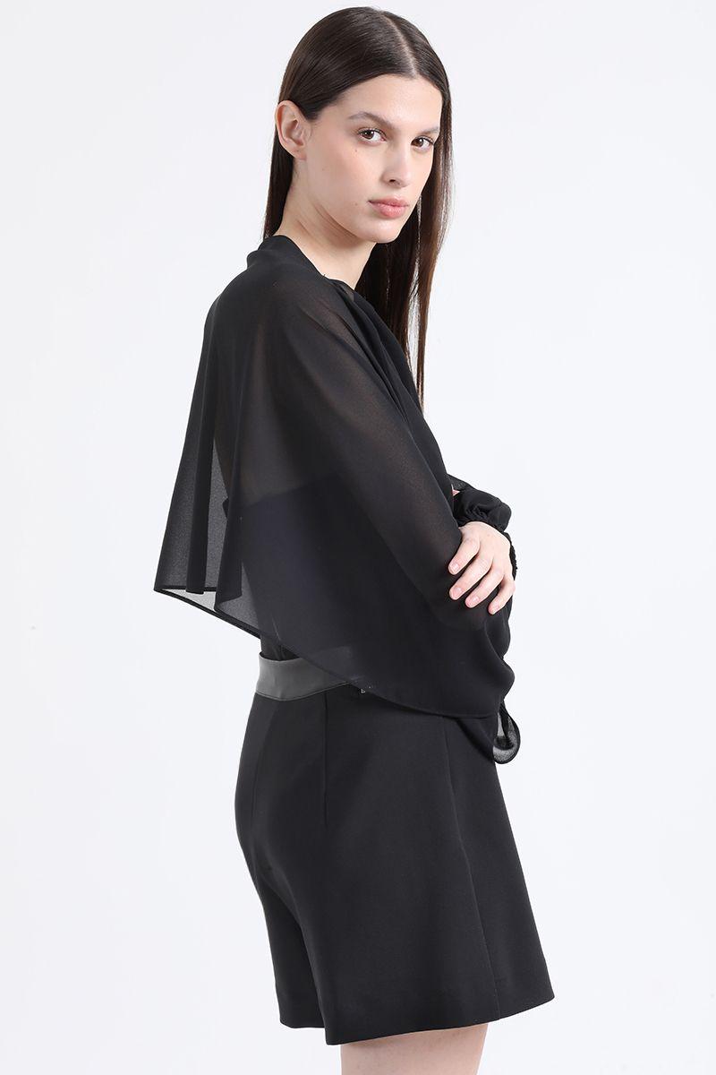 Blusa Cropped Gasa Doble, Negro Liola-3