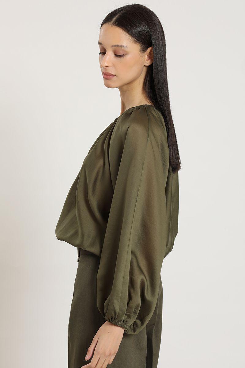 Blusa un hombro, militar Liola-2