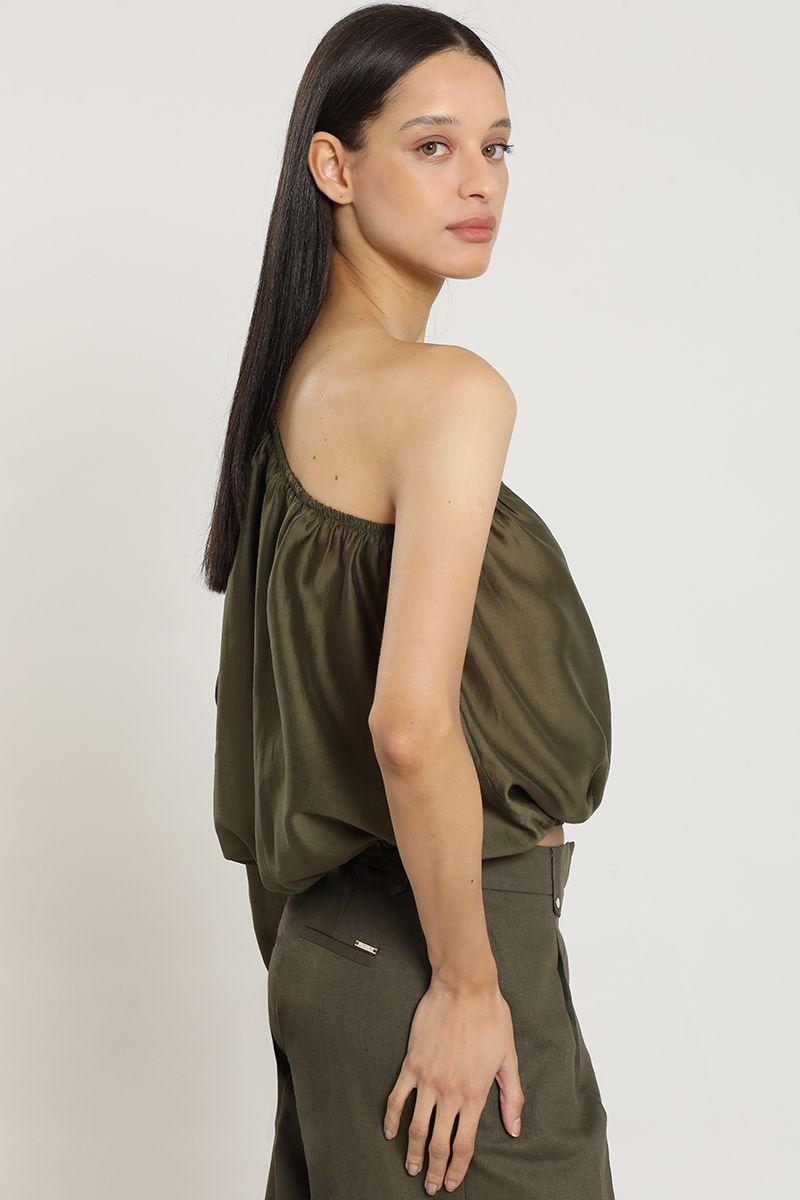 Blusa un hombro, militar Liola-3