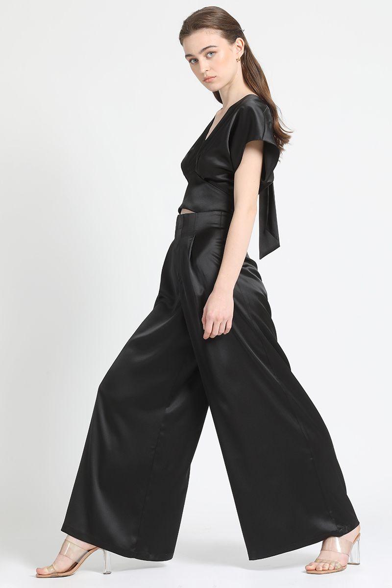 Pantalon Ancho Satin Negro Liola-1