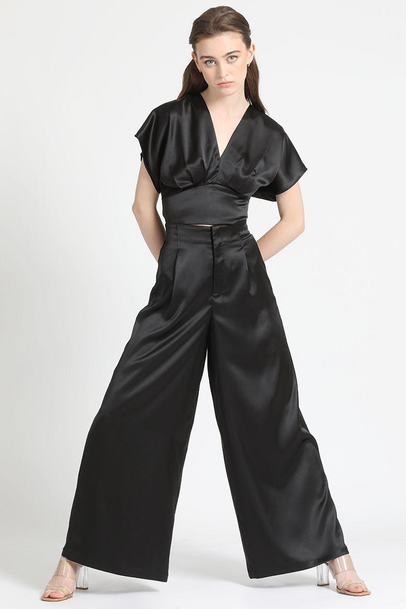 Pantalon Ancho Satin Negro Liola-2