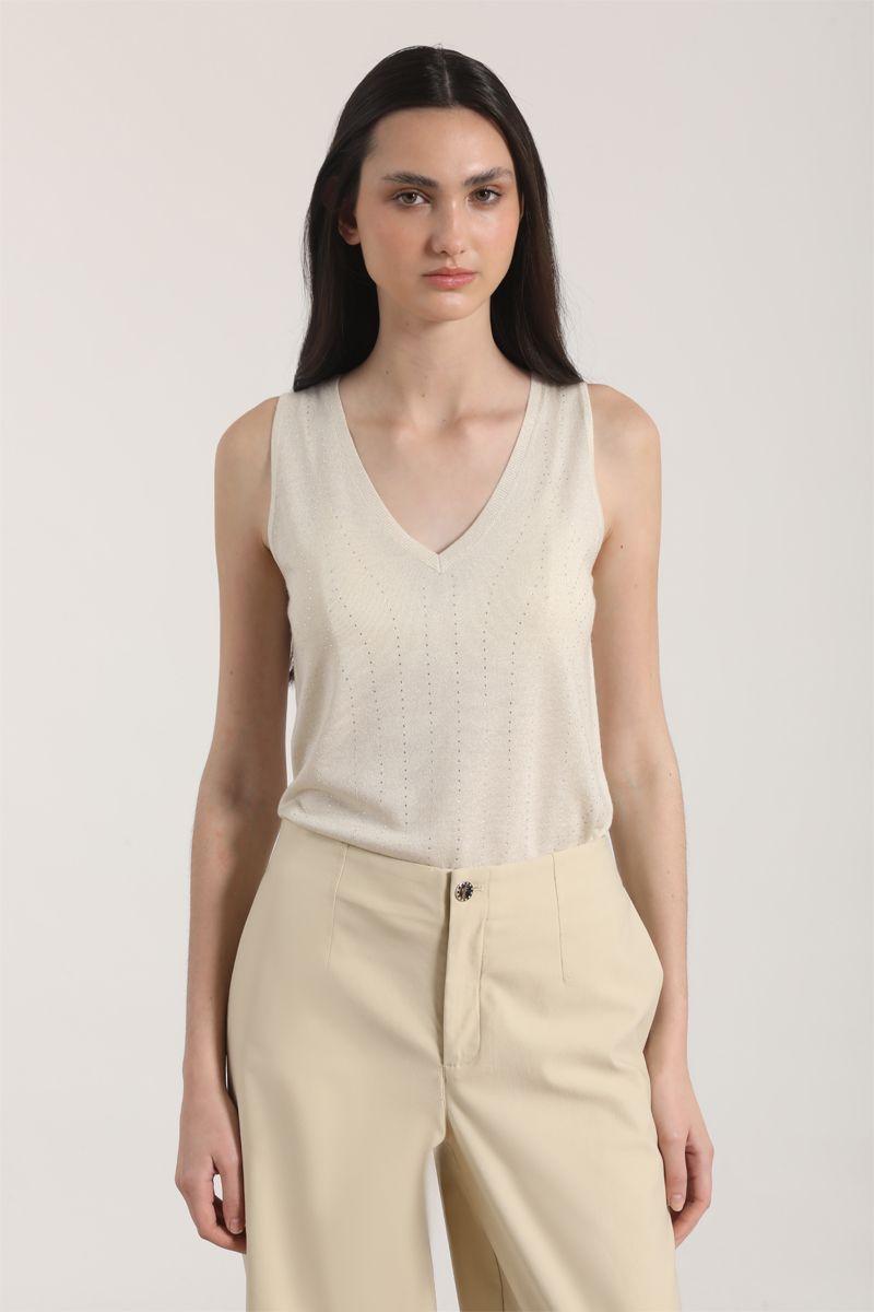 Top tejido strass Liola mujer beige-4