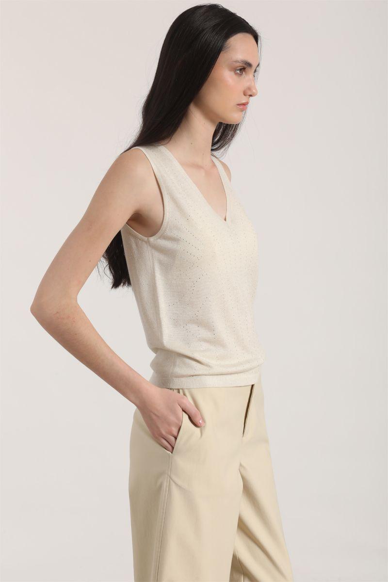 Top tejido strass Liola mujer beige-5