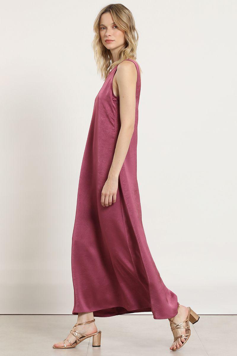 Vestido maxi satinado, guinda Liola-4