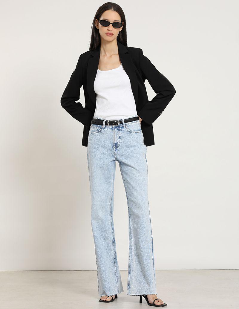 Jeans straight, tiro alto, celeste Liola-0