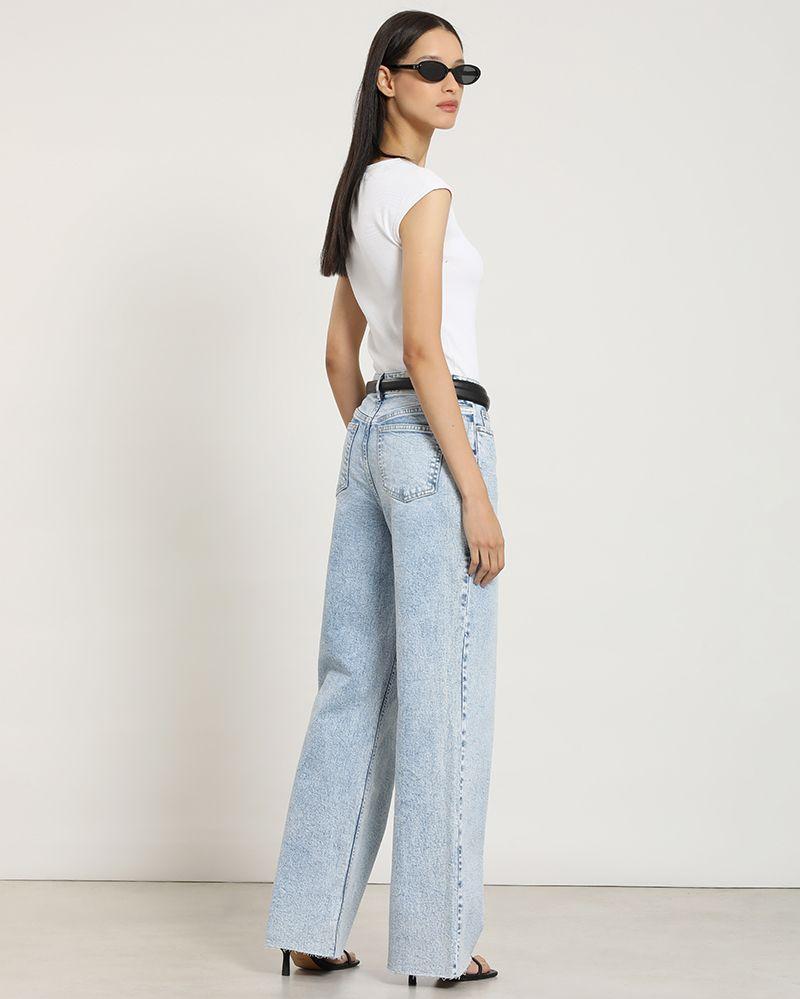 Jeans straight, tiro alto, celeste Liola-5