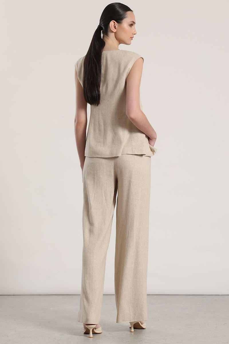 Pantalón palazzo lino rustico liola mujer beige-3